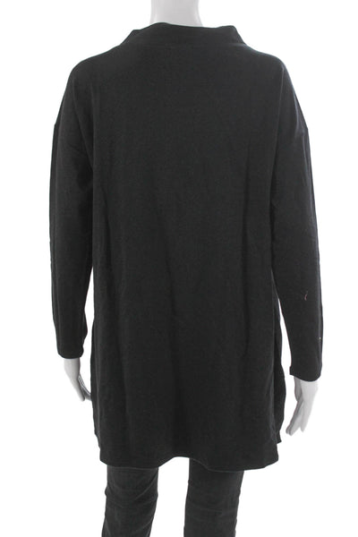 Eileen Fisher Women Black Tencel Mockneck Tunic T-Shirt Long Sleeve Size M