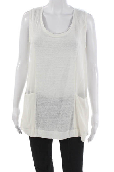 Escada Women Sleeveless Linen Tunic Scoop Neck White Size M