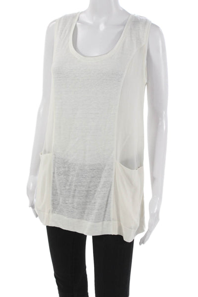 Escada Women Sleeveless Linen Tunic Scoop Neck White Size M