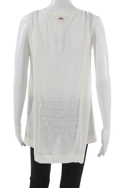 Escada Women Sleeveless Linen Tunic Scoop Neck White Size M