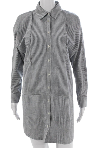 Marissa Webb Women Shirt Dress Gray Cotton Collared Button Long Sleeve Size M