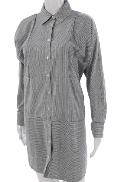 Marissa Webb Women Shirt Dress Gray Cotton Collared Button Long Sleeve Size M