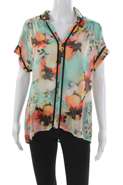 Ace Delivery Women Multicolor Floral V-Neck Short Sleeve Tunic Size M