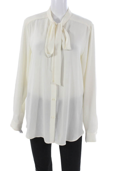 Banana Republic Women Ivory Collared Button Long-Sleeve Blouse Size L