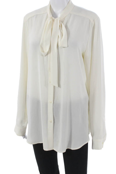 Banana Republic Women Ivory Collared Button Long-Sleeve Blouse Size L