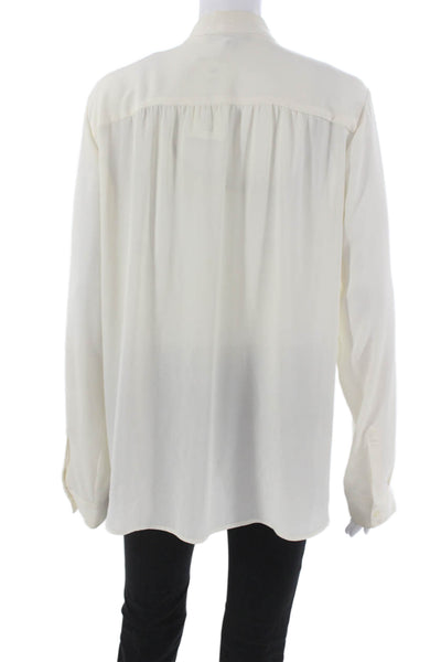 Banana Republic Women Ivory Collared Button Long-Sleeve Blouse Size L