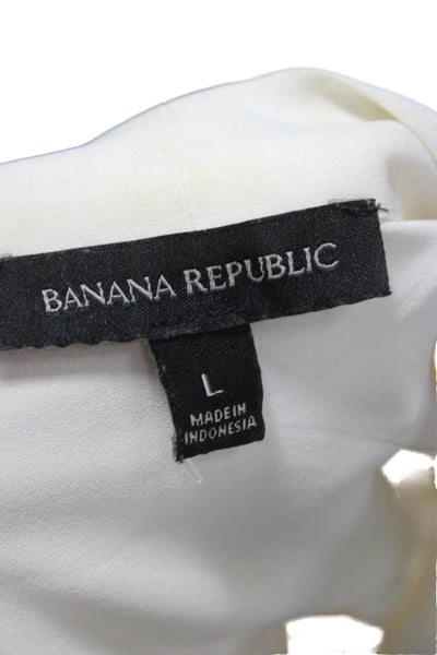 Banana Republic Women Ivory Collared Button Long-Sleeve Blouse Size L