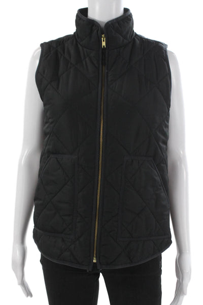 J Crew Womens Quilted Vest Black Polyester Zip Size S