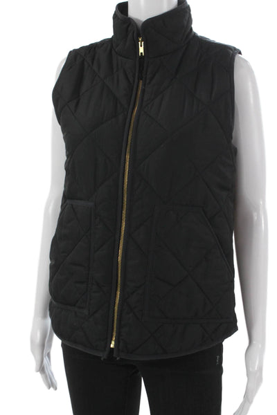 J Crew Womens Quilted Vest Black Polyester Zip Size S