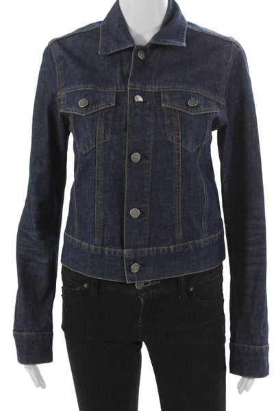Theory Womens Basic Jacket Blue Cotton Blend Button Size M