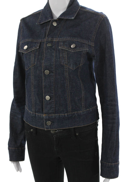 Theory Womens Basic Jacket Blue Cotton Blend Button Size M