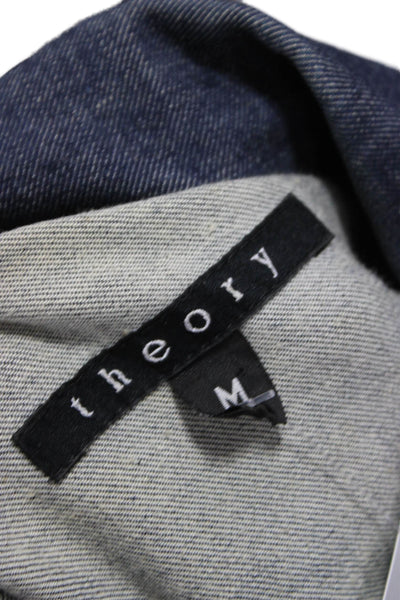 Theory Womens Basic Jacket Blue Cotton Blend Button Size M