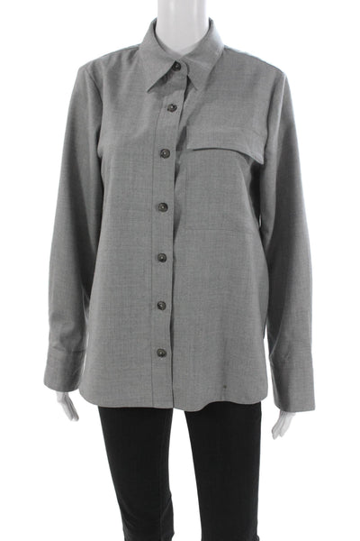 Banana Republic Women Wool Collared Button Up Long Sleeve Gray Top Size M