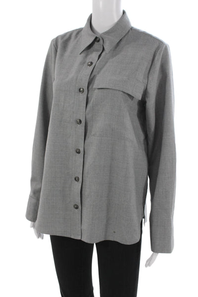 Banana Republic Women Wool Collared Button Up Long Sleeve Gray Top Size M