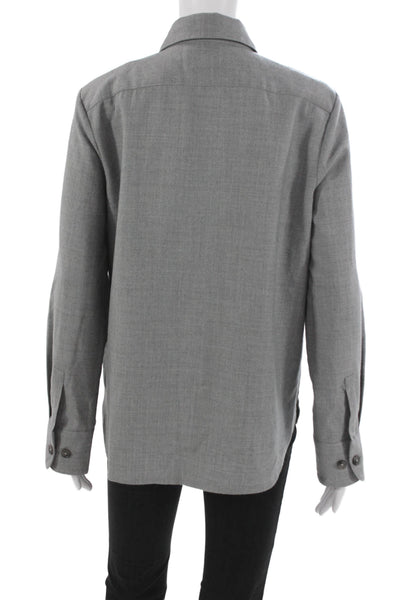 Banana Republic Women Wool Collared Button Up Long Sleeve Gray Top Size M