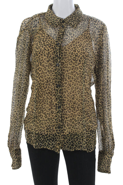 J Crew Women Beige Animal Print Collared Viscose Blouse Long Sleeve Size 12