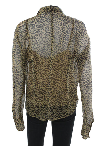 J Crew Women Beige Animal Print Collared Viscose Blouse Long Sleeve Size 12