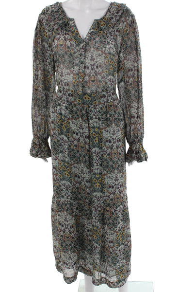 Ba&Sh Women Maxi Floral V-Neck Long Sleeve Multicolor Viscose Dress Size 3