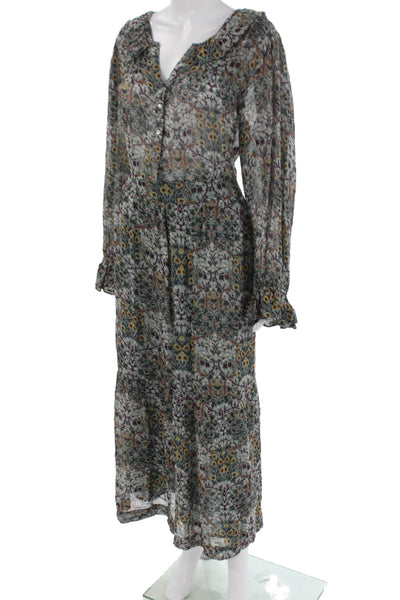 Ba&Sh Women Maxi Floral V-Neck Long Sleeve Multicolor Viscose Dress Size 3