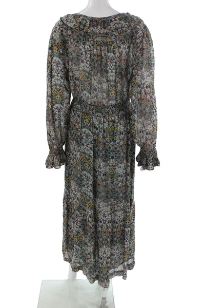 Ba&Sh Women Maxi Floral V-Neck Long Sleeve Multicolor Viscose Dress Size 3