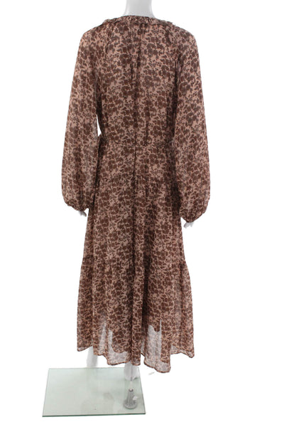 ASTR Womens Maxi Dress Brown Long Sleeve V-Neck Button Floral Size L