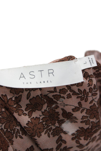 ASTR Womens Maxi Dress Brown Long Sleeve V-Neck Button Floral Size L