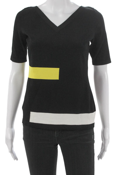 D Exterior Womens Pullover Sweater V-Neck Striped Black Short Sleeve Size M