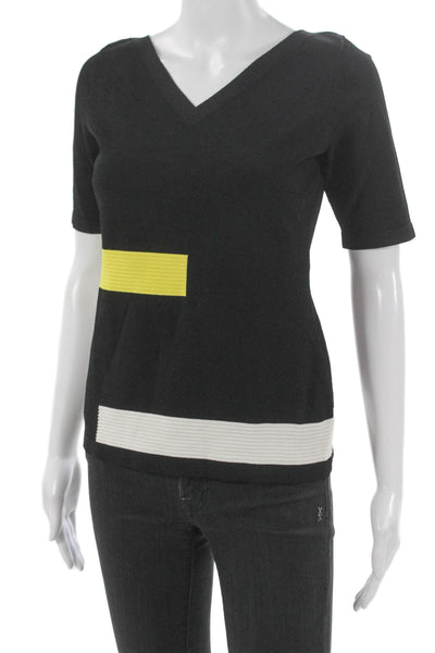 D Exterior Womens Pullover Sweater V-Neck Striped Black Short Sleeve Size M