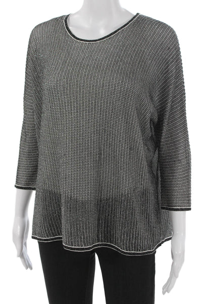 Maje Women Pullover Sweater Gray Geometric 3/4 Sleeve Size One Size