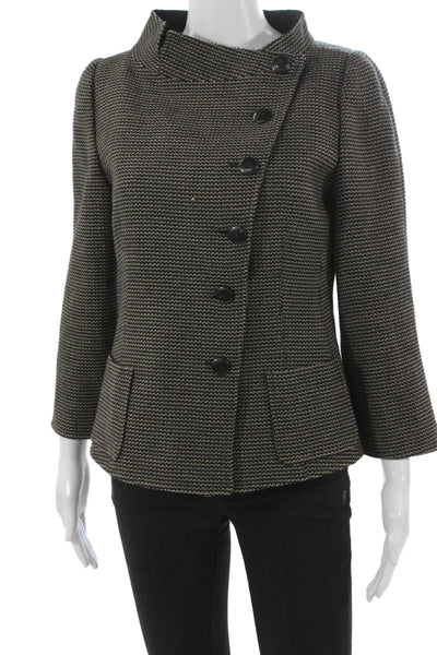 Armani Collezioni Womens Blazer Black 3/4 Sleeve Geometric Polyester Size S