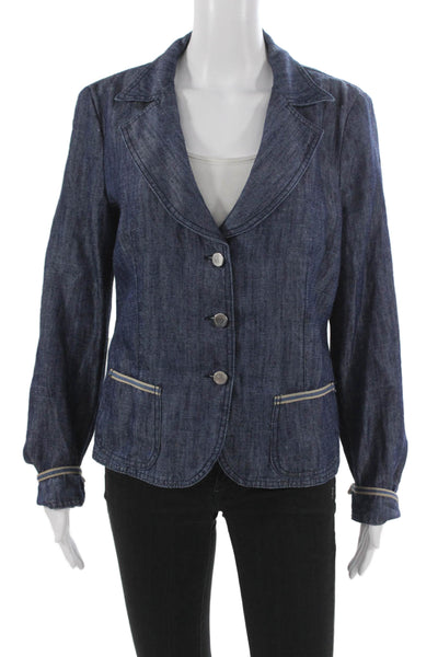 Armani Collezioni Women Denim Blazer Blue Button Long Sleeve Size S