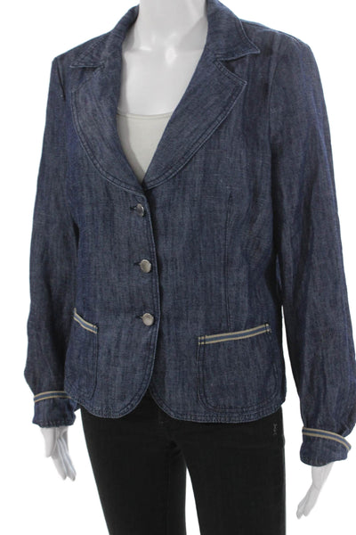 Armani Collezioni Women Denim Blazer Blue Button Long Sleeve Size S