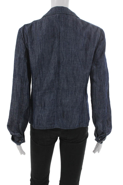 Armani Collezioni Women Denim Blazer Blue Button Long Sleeve Size S