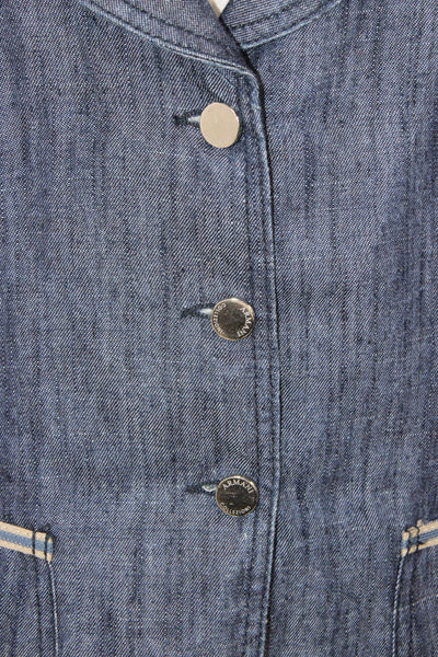 Armani Collezioni Women Denim Blazer Blue Button Long Sleeve Size S