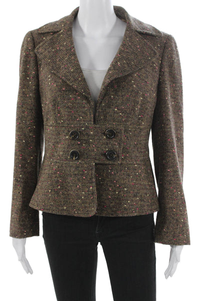 Rena Lange Womens Basic Jacket Tweed Brown Spotted Button Long Sleeve Size S