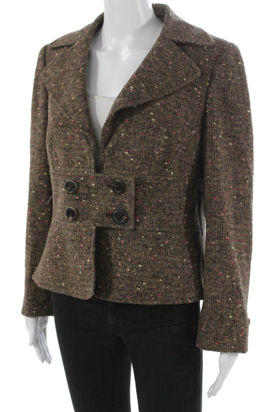 Rena Lange Womens Basic Jacket Tweed Brown Spotted Button Long Sleeve Size S