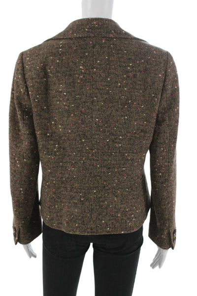 Rena Lange Womens Basic Jacket Tweed Brown Spotted Button Long Sleeve Size S