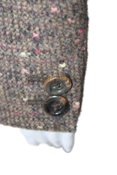Rena Lange Womens Basic Jacket Tweed Brown Spotted Button Long Sleeve Size S