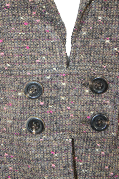 Rena Lange Womens Basic Jacket Tweed Brown Spotted Button Long Sleeve Size S