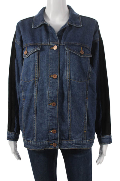 Monki Womens Blue Basic Jacket 100% Cotton Button Long Sleeve Size XS