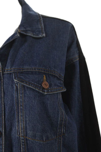 Monki Womens Blue Basic Jacket 100% Cotton Button Long Sleeve Size XS