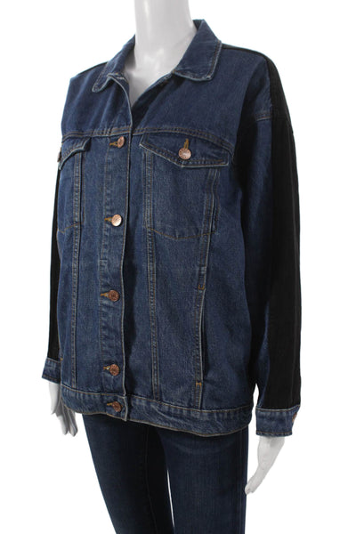 Monki Womens Blue Basic Jacket 100% Cotton Button Long Sleeve Size XS