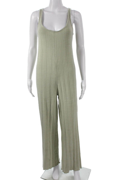 Zara Women Jumpsuit Green Striped Scoop Neck Sleeveless Size S