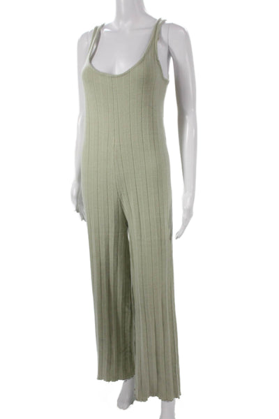 Zara Women Jumpsuit Green Striped Scoop Neck Sleeveless Size S