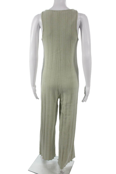 Zara Women Jumpsuit Green Striped Scoop Neck Sleeveless Size S