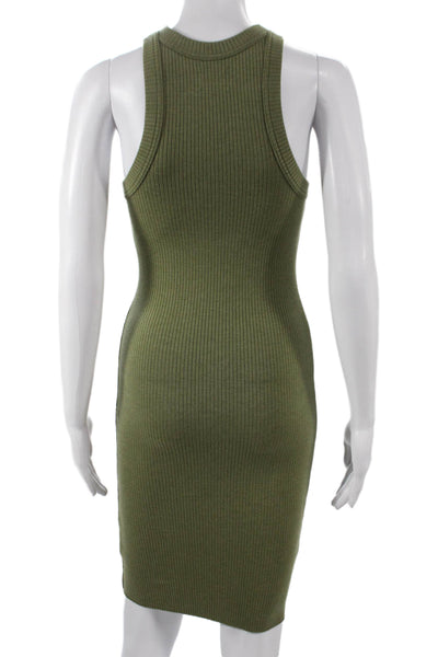 WSLY Women Green Tencel Bodycon Mini Dress Round Neck Sleeveless Size XS