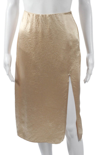 Babaton Women Straight Pencil Skirt Gold Acetate Zip Size 0