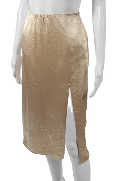Babaton Women Straight Pencil Skirt Gold Acetate Zip Size 0