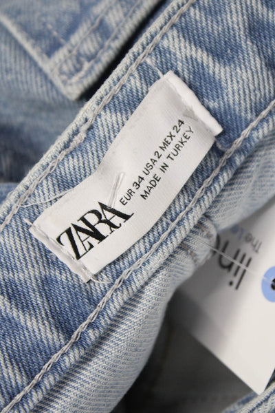 Zara Women Mom Jeans Blue High Rise Cotton Size 2