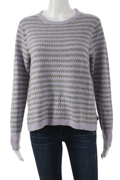 Filoro Women Purple Cashmere Striped Crewneck Pullover Sweater Size M